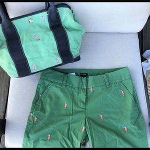 NWT J.Crew Embroidered Capri Short & Montauk Tote